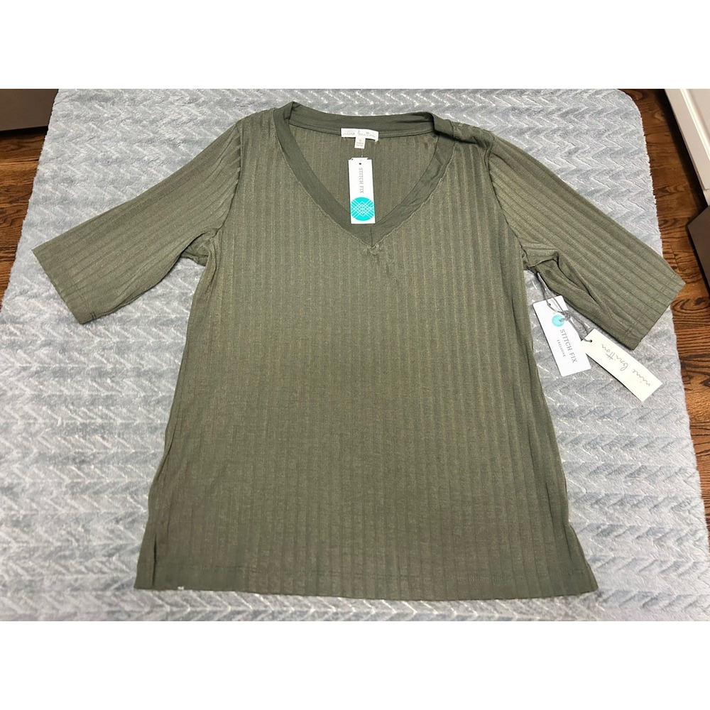 Nine Britton Arwen V Neck Olive Knit Top Size Large